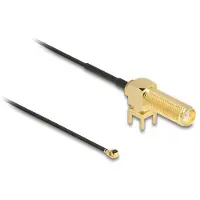 DeLOCK Antenna Cable SMA 90° PCB jack bulkhead, 0,15 m, SMA, I-PEX MHF1, Musta, Kulta (12034)