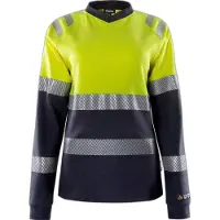 Fristads Palosuojattu flamestat high vis pitkähihainen t-paita naisten LK 1 7108 TFL Huomiokeltainen/Laivastonsininen 4XL