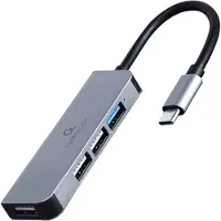 Gembird UHB-CM-U3P1U2P3-01, Langallinen, USB 3.2 Gen 1 (3.1 Gen 1) Type-C, Hopea, HDD, 5 Gbit/s, Windows 10, Windows 11, Windows 7, Windows 8