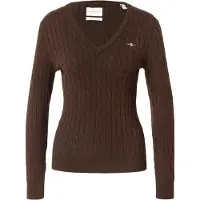 Gant for woman. 4800101 V-neck cable knit sweater in brown stretch cotton (XS), Casual, Classic, Long sleeve