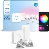 Philips Hue White & Color Ambiance Essential Aloituspakkaus: 3kpl Gu10-älylamppua (345 Lm) + Dimmer Switch -kytkin