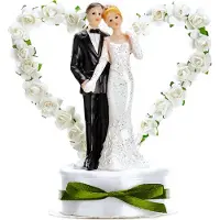 Party Deco Hääkoriste Morsiuspari Sydämellä Valkoinen - 16 cm