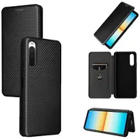 Mtp Products Sony Xperia 10 IV Flip Lompakkokotelo Korttipidikkeellä - Hiilikuitu - Musta