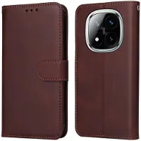 SKALO Xiaomi Redmi Note 14 Pro 5G PU-nahka Lompakkokotelo - Ruskea