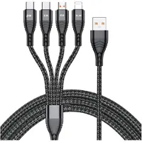 Mtp Products Nylon Punottu Yleiskäyttöinen 4-in-1 USB-kaapeli - 66W, 2m - Musta
