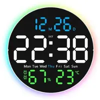 Mtp Products Äänetön Digitaalinen LED-Seinäkello Lämpötila- ja Ilmankosteusnäytöllä, Yövalolla ja Kaukosäätimellä