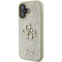 GUESS iPhone 16 Fixed Glitter 4G Metal Logo Kotelo - Kulta