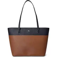 Ralph Lauren Striped Leather Medium Karly Tote Bag - Brown - ONE SIZE