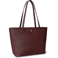 Ralph Lauren Crosshatch Leather Medium Karly Tote - Burgundy - ONE SIZE
