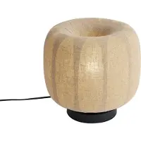 QAZQA Japandi-pöytävalaisin musta beigellä pellavavarjostimella 27cm - Nami