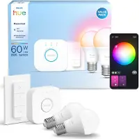 Philips Hue White & Color Ambiance Essential Aloituspakkaus: 2kpl E27-älylamppua (806 Lm) + Dimmer Switch -kytkin