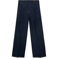 Mango Wide Leg Denim Trousers With Belt Loops - Navy - XS