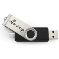 MediaRange MR930-2, 8 GB, USB Type-A / Micro-USB, 2.0, 15 MB/s, Taittuva, Musta, Hopea