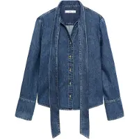 Mango Denim Shirt With Bow - Blue - XS