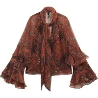 Mango Paisley Print Blouse - Burgundy - S
