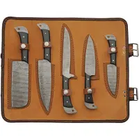Damascus Kitchen Knife Set with Roll