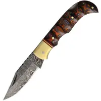 Damascus Twisted Wood Lockback