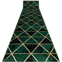Rugsx Alfombra de pasillo EMERALD exclusivo 1020 glamour, elegante mármol, triangulos botella verde / oro 120 cm 120x970 cm