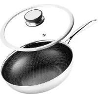 Hobby Hall Professional Mitsu Wok 30 cm paistinpannu kannella, Honeycomb, Induktiolle ja kaasulle, Ruostumaton teräs