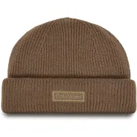 Calvin Klein Patch Chunky Rib Docker Beanie - Brown - ONE SIZE