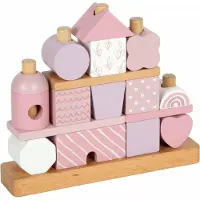 Small Foot - Wooden Stacking House Pink - 18pcs.