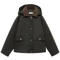 Mango Waxed-Effect Jacket With Hood - Khaki green - 122