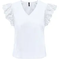 ONLY Onllou Life Emb S/S Frill Top Wvn - White - XS