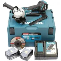 Makita -Kulmahiomakone 18 V, sis. akku(2 X 5.0Ah) ja laturi, MAKPAC 2