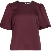 Vila Viellette 2/4 Satin Puff Top - Noos - Burgundy - 36