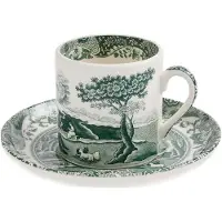 Spode - Heritage Green Italian Espressokuppi ja aluslautanen 9 cl Vihreä/Valkoinen