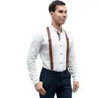 BeaverCraft Tools BeaverCraft Adjustable Brown Leather Suspenders Braces with 4 Metal Clips (Size: Medium)