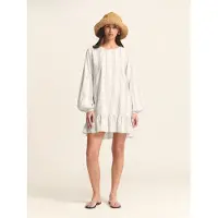 St MRLO Mekko 'LIANE MINI DRESS' beige / vaaleansininen / valkoinen