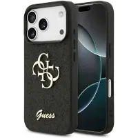GUESS iPhone 17 Pro Max Fixed Glitter 4G Metal Logo Kotelo - Musta