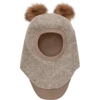 Huttelihut Kypärämyssy Merinovilla + Tupsut, Camel Melange, 53