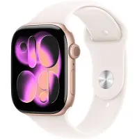 Apple Watch Series 11 (GPS) 46 mm ruusukulta alumiinikuori ja punanhäivä urheiluranneke, M/L