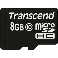 Transcend TS8GUSDC10, 8 GB, MicroSDHC, Luokka 10, NAND, 90 MB/s, Musta