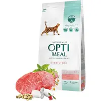 OPTIMEAL™ Täysrehu steriloiduille ja steriloiduille kissoille - suurella määrällä naudanlihaa ja durrayrttejä, 4 kg
