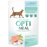 OPTIMEAL™ - Aikuisille kissoille tarkoitettu säilykepurkki, jossa on taimenta kermakastikkeessa 12 x 85 g - Kissat - Kissanruoka - Märkäruoka