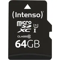 Intenso 3424490, 64 GB, MicroSD, Luokka 10, UHS-I, Class 1 (U1), Lämmönkestävä, Iskunkestävä, Vesitiivis, Röntgensäteenkestävä