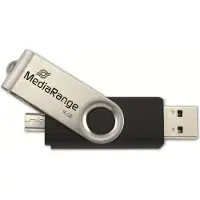 MediaRange MR931-2, 16 GB, USB Type-A / Micro-USB, 2.0, 15 MB/s, Taittuva, Hopea, Musta