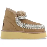 Mou for woman. MU.FW681000A Mini eskimo platform boot suede (38), Leather, Brown, 8 to 10 cm, None, Casual, Taupe