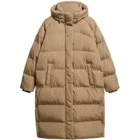 Superdry Longline Hooded Puffer Jacket - Beige - XL