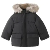 Mango Puffer Coat With Fur-Effect Hood - Black - 18-24M