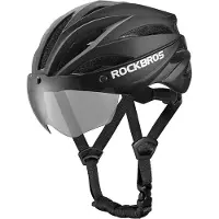 RockBros Bike Helmet with Visor Detachable UV Protective Goggles Unisex - Black/Brown