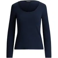Ralph Lauren Rib-Knit Long-Sleeve Scoopneck Tee - Navy - M