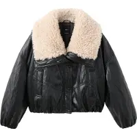 Mango Faux-Leather Jacket With Shearling Collar - Black - M