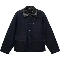 Mango Denim Jacket With Faux-Leather Collar - Navy - XL