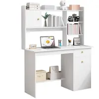 Hobby Hall Valkoinen skandinaavistyylinen loft tietokonepöytä 7 hyllyllä