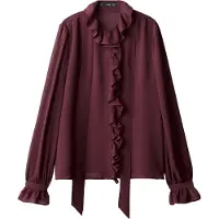 Mango Ruffled Blouse With Scarf - Burgundy - S