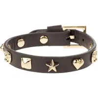 Dark Leather Sign Stud Bracelet Chocolate Brown